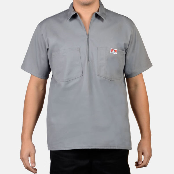 ben davis Short Sleeve Solid 1/2 Zip Shirt - Light Grey
