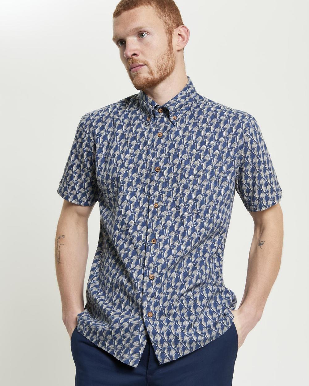 Ben Sherman Block Leaf Print Shirt In Indigo