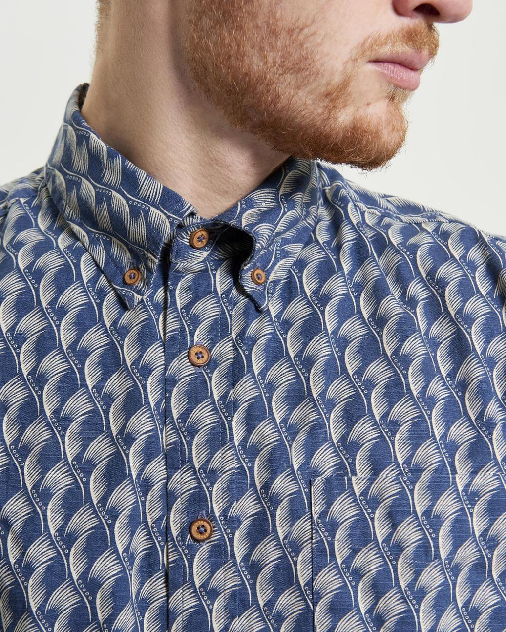 Ben Sherman Block Leaf Print Shirt In Indigo