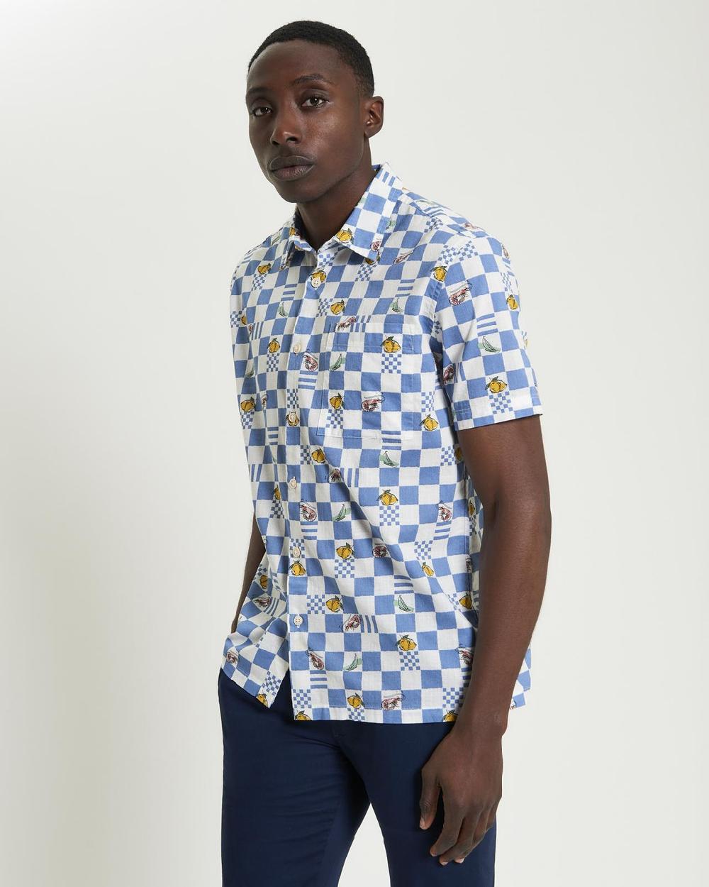 Ben Sherman Chequerboard Print Shirt In Snow White
