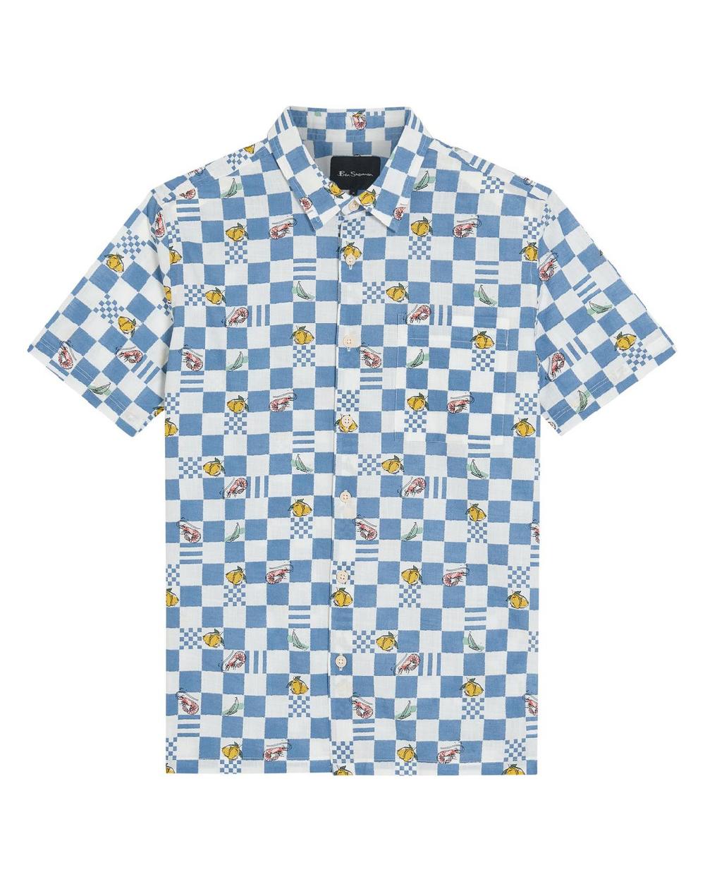 Ben Sherman Chequerboard Print Shirt In Snow White
