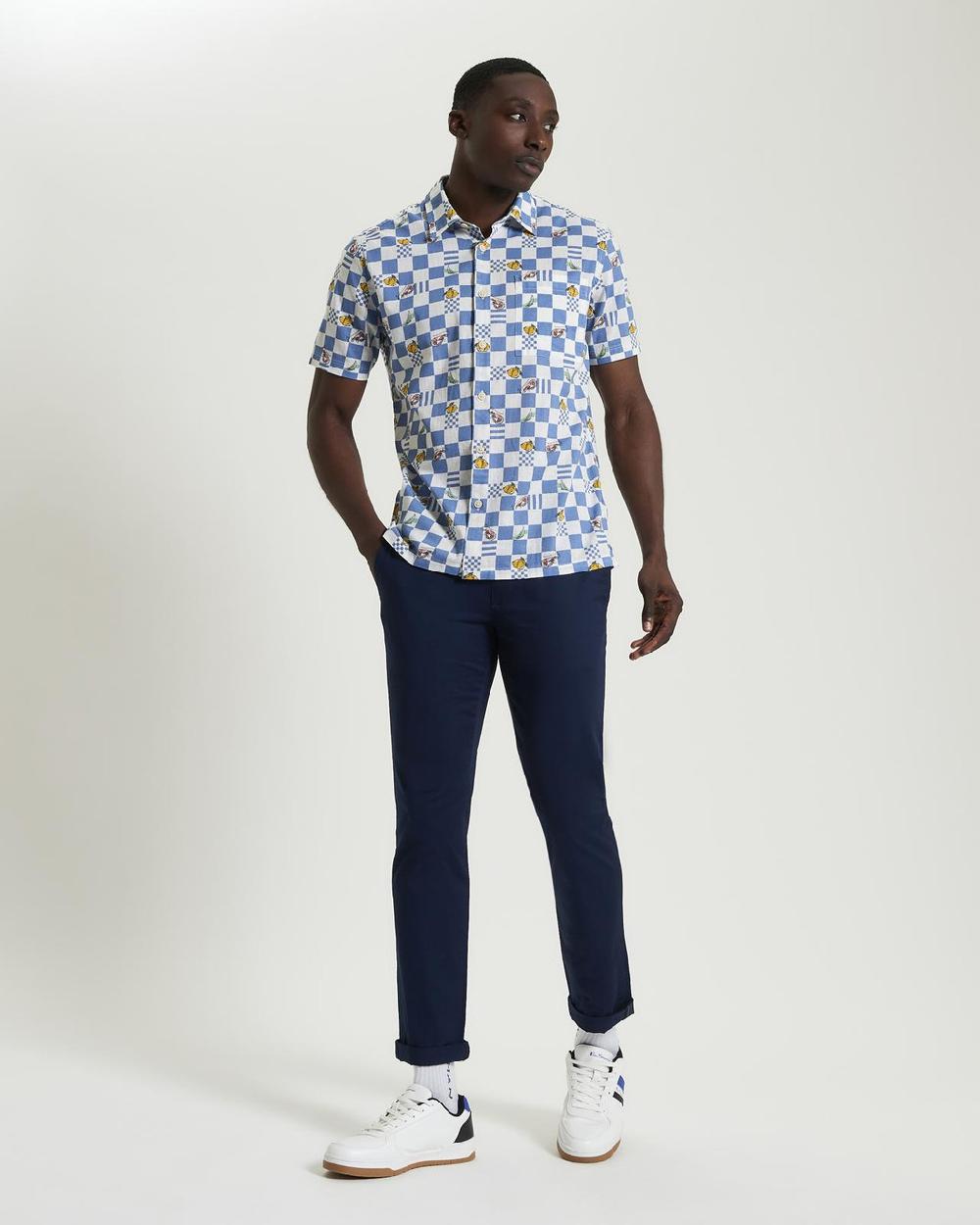 ben sherman Chequerboard Print Shirt in Snow White