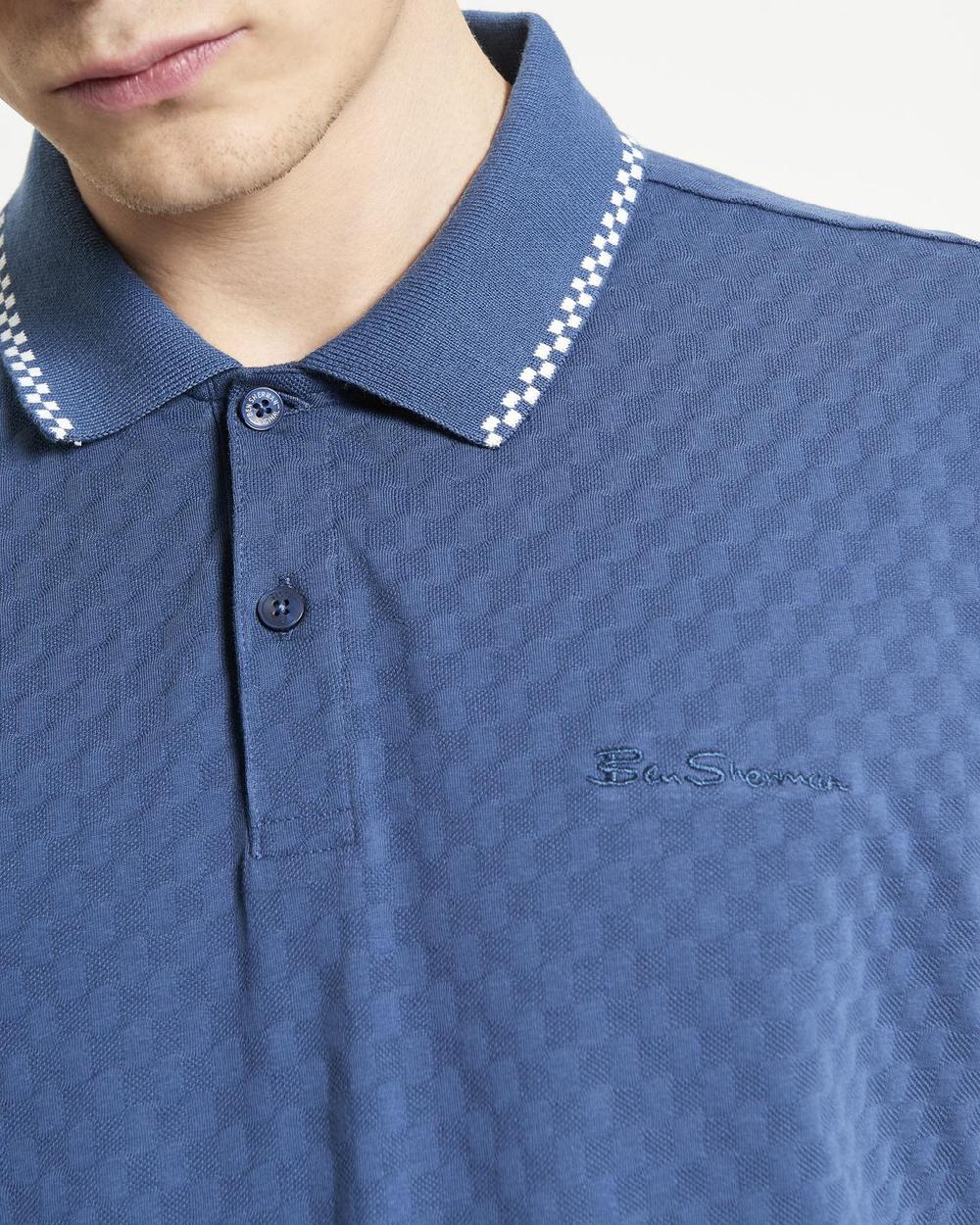 Ben Sherman Chequerboard Texture Polo In Indigo
