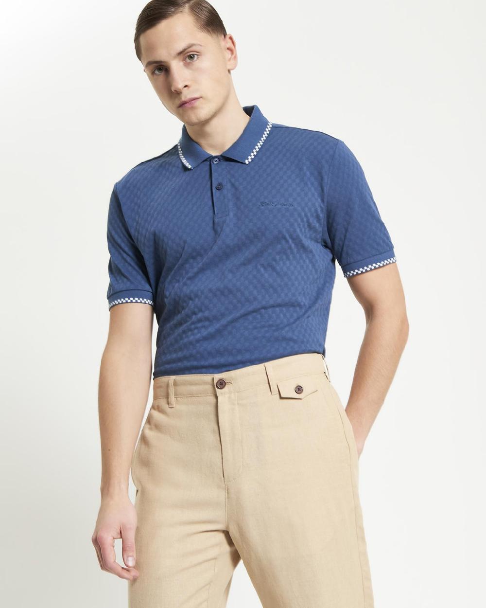ben sherman Chequerboard Texture Polo in Indigo