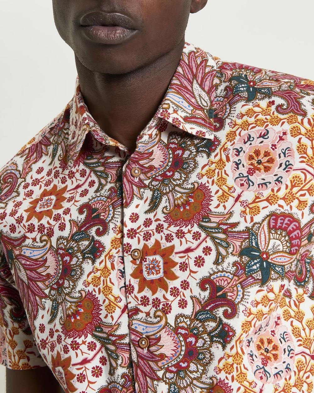 Ben Sherman Foulard Border Print Shirt In Ivory