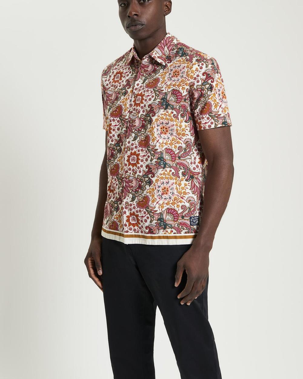 ben sherman Foulard Border Print Shirt in Ivory