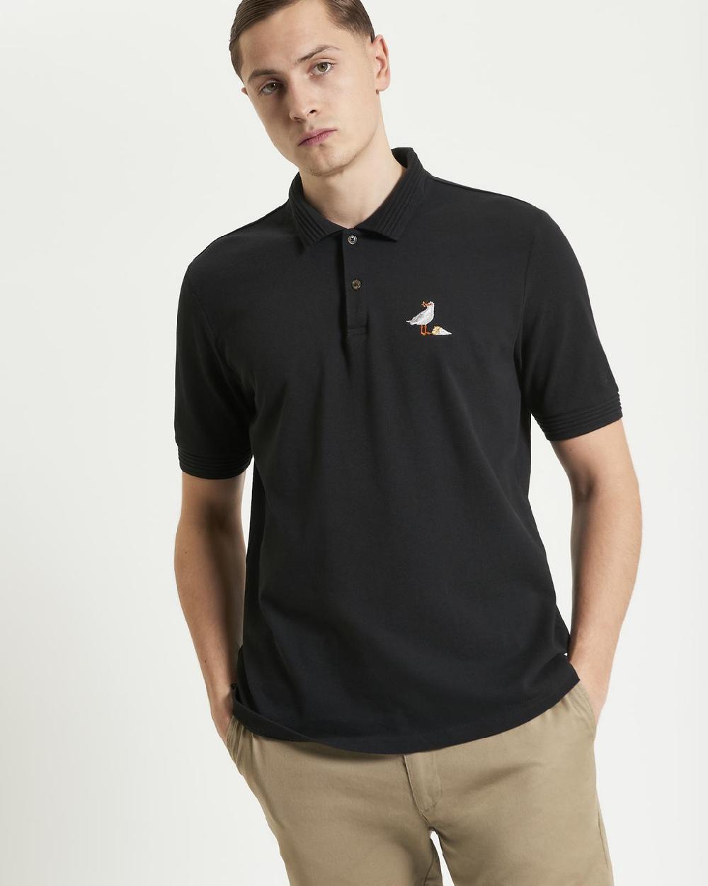 ben sherman Gull Embroidery Polo in Black
