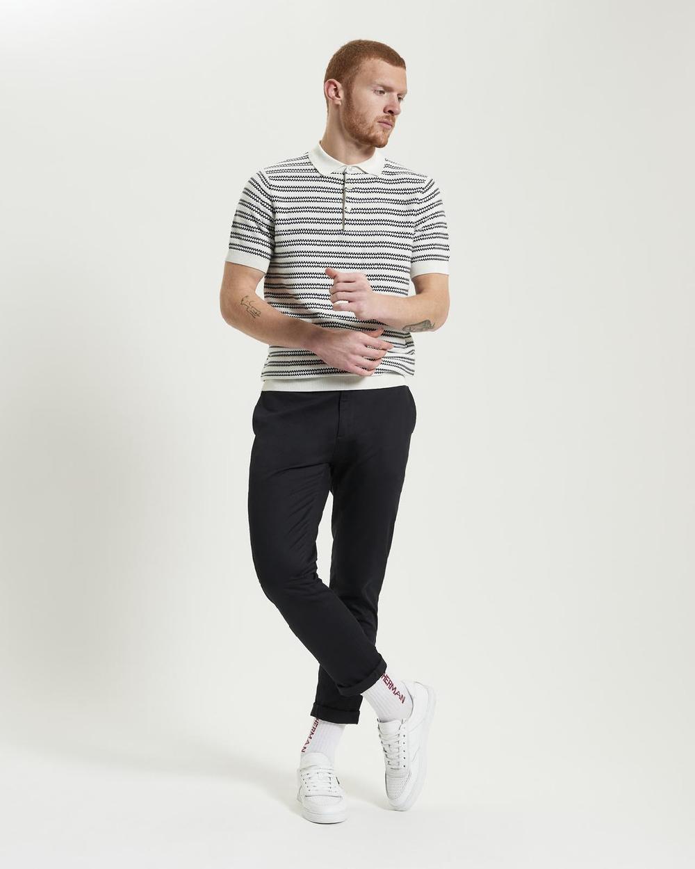 Ben Sherman Jacquard Stripe Knitted Polo In Ivory