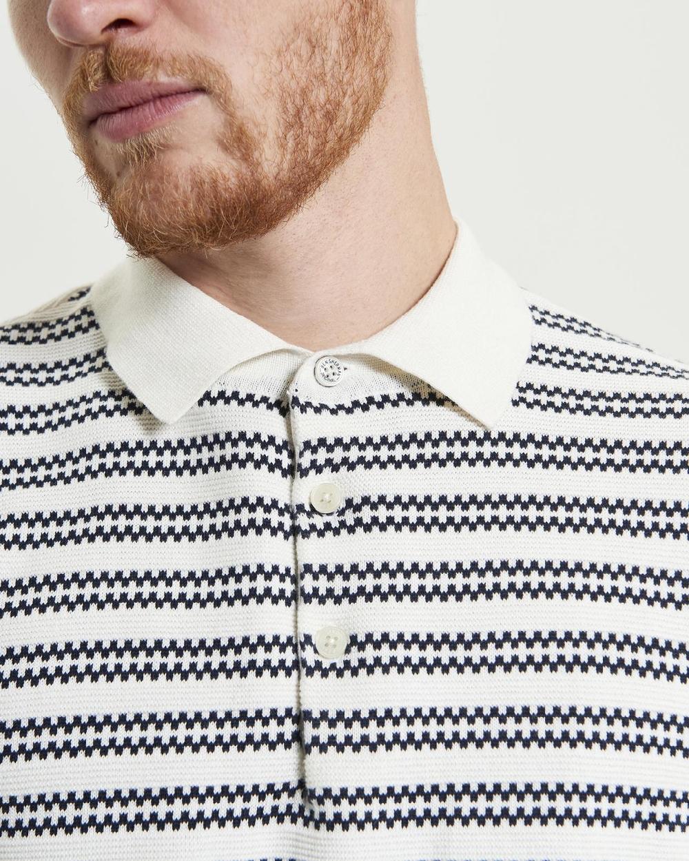 Ben Sherman Jacquard Stripe Knitted Polo In Ivory
