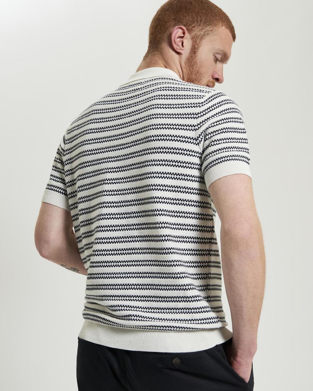 Ben Sherman Jacquard Stripe Knitted Polo In Ivory