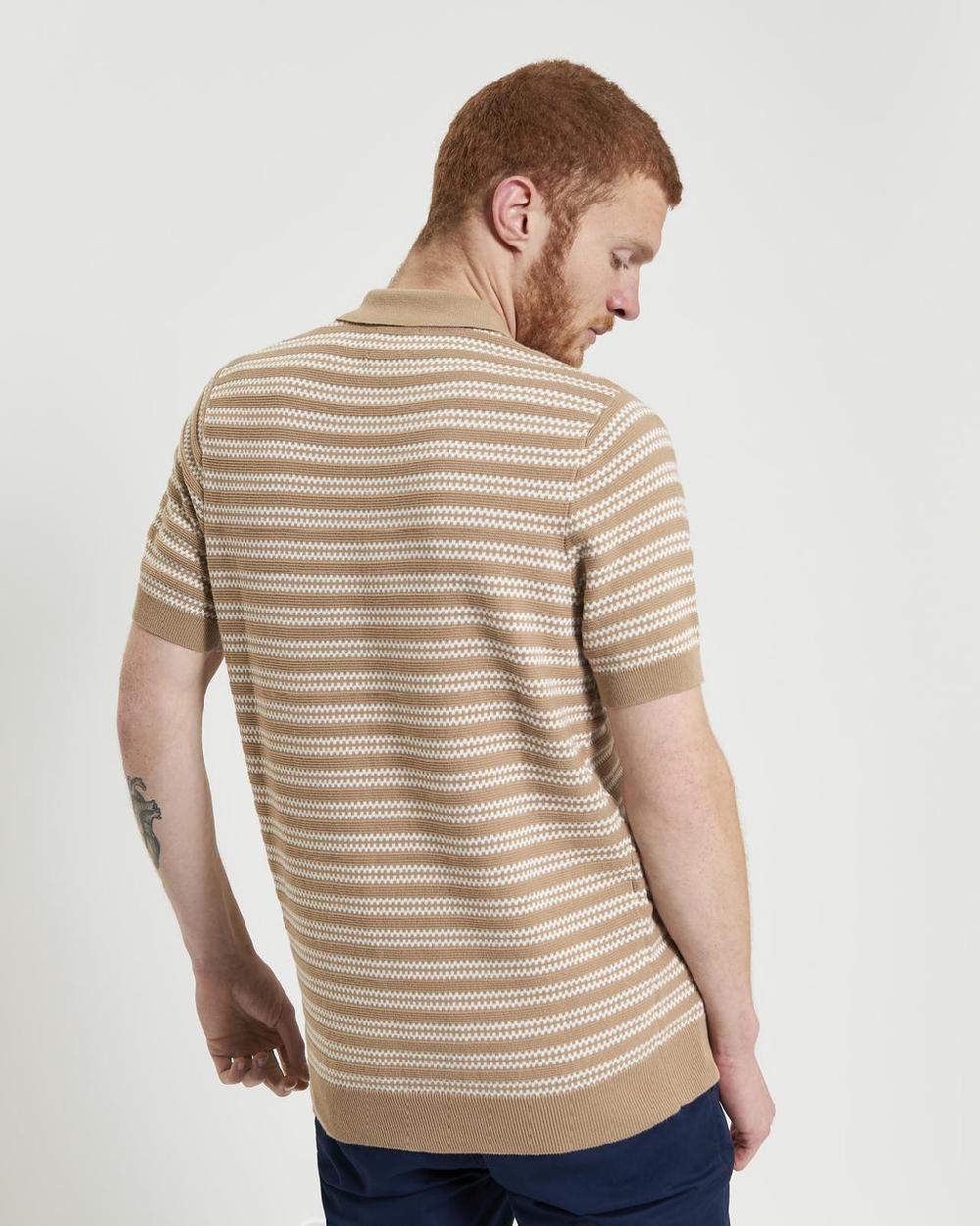 Ben Sherman Jacquard Stripe Knitted Polo In Sand