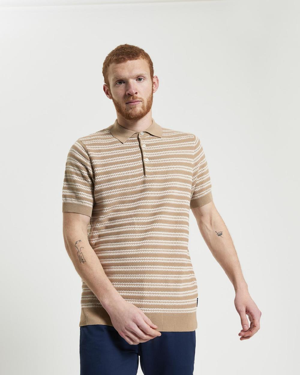 ben sherman Jacquard Stripe Knitted Polo in Sand