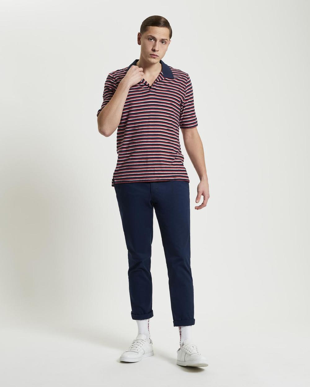 Ben Sherman Loopback Stripe Polo In Dark Navy