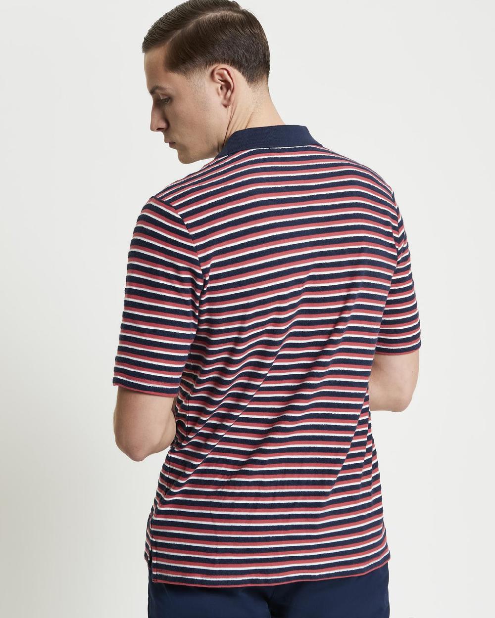 Ben Sherman Loopback Stripe Polo In Dark Navy