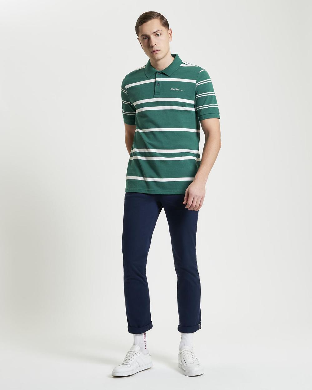 Ben Sherman Mixed Stripe Polo In Fraser Green