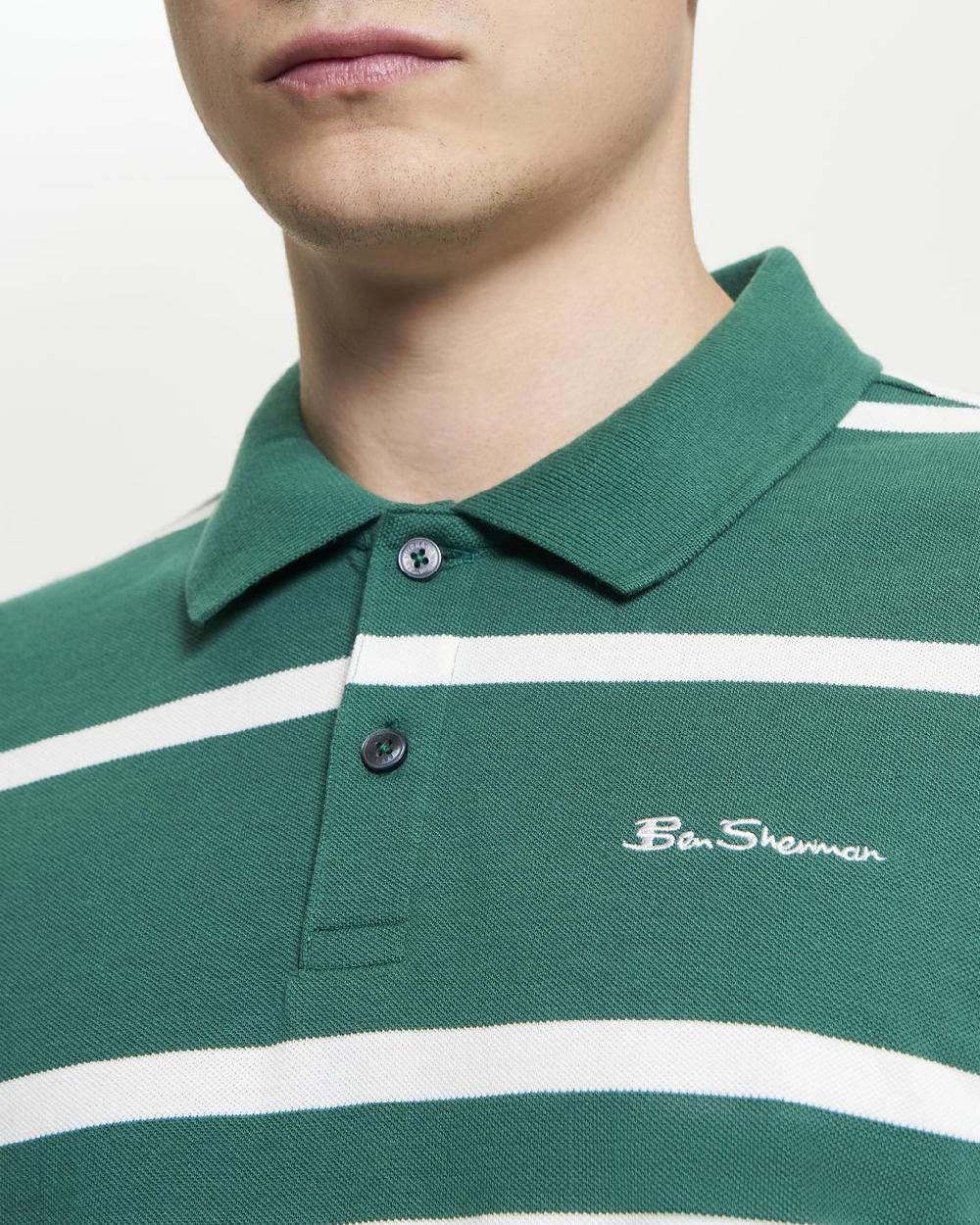 Ben Sherman Mixed Stripe Polo In Fraser Green