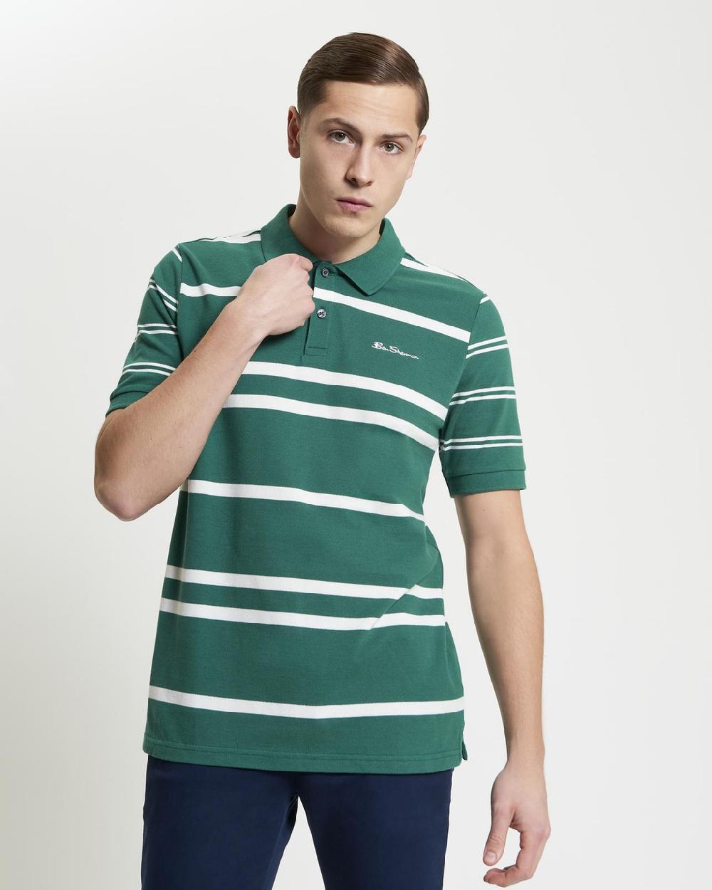 ben sherman Mixed Stripe Polo in Fraser Green