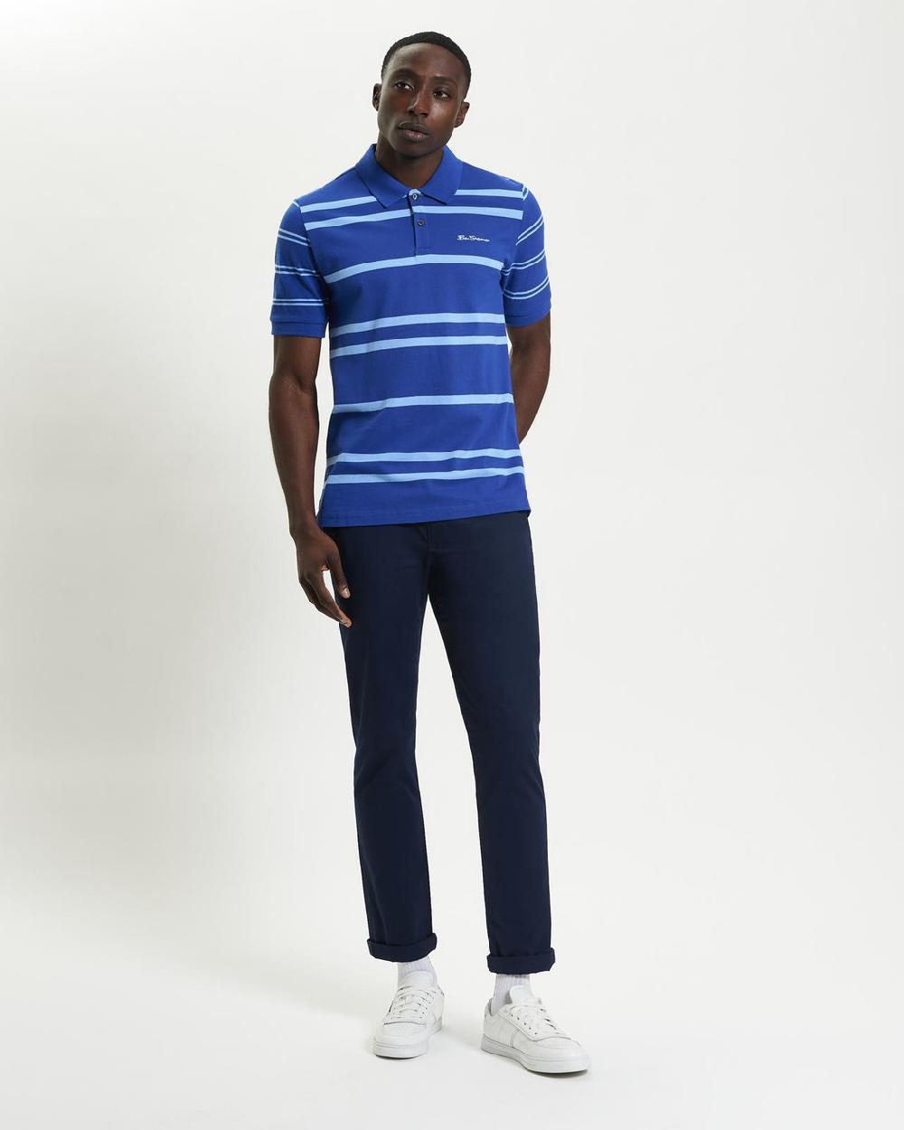 Ben Sherman Mixed Stripe Polo In Royal Blue