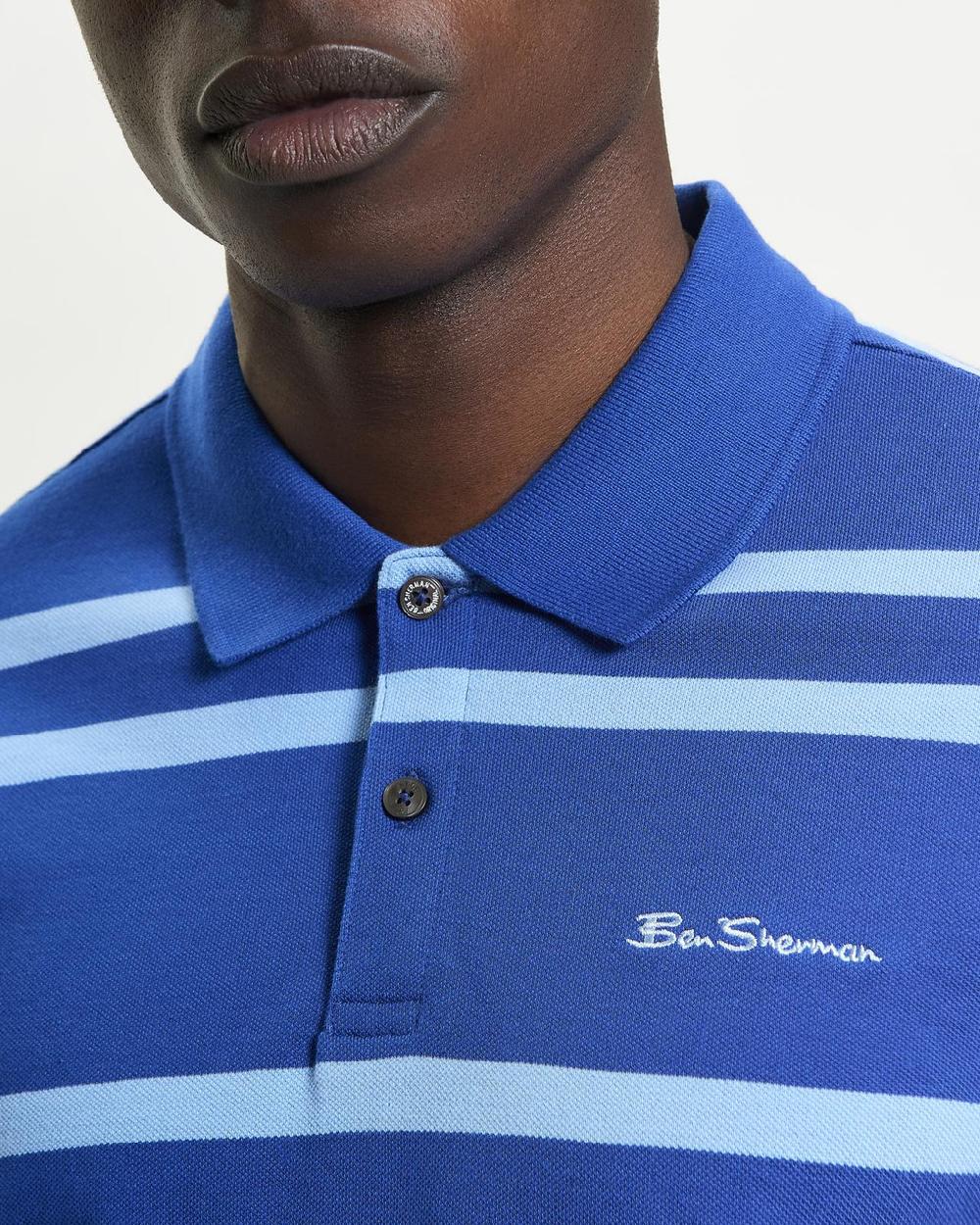 Ben Sherman Mixed Stripe Polo In Royal Blue