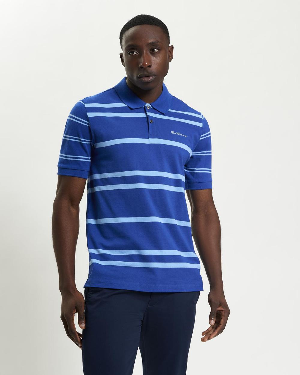 ben sherman Mixed Stripe Polo in Royal Blue