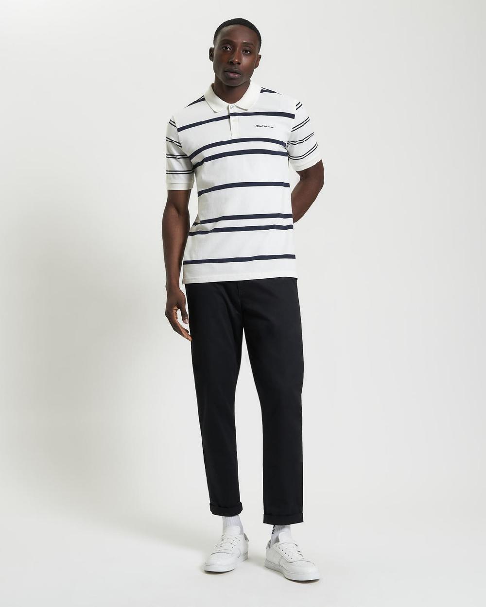 Ben Sherman Mixed Stripe Polo In Snow White