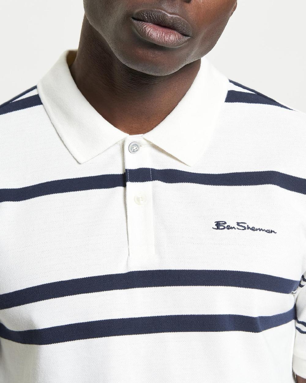 Ben Sherman Mixed Stripe Polo In Snow White
