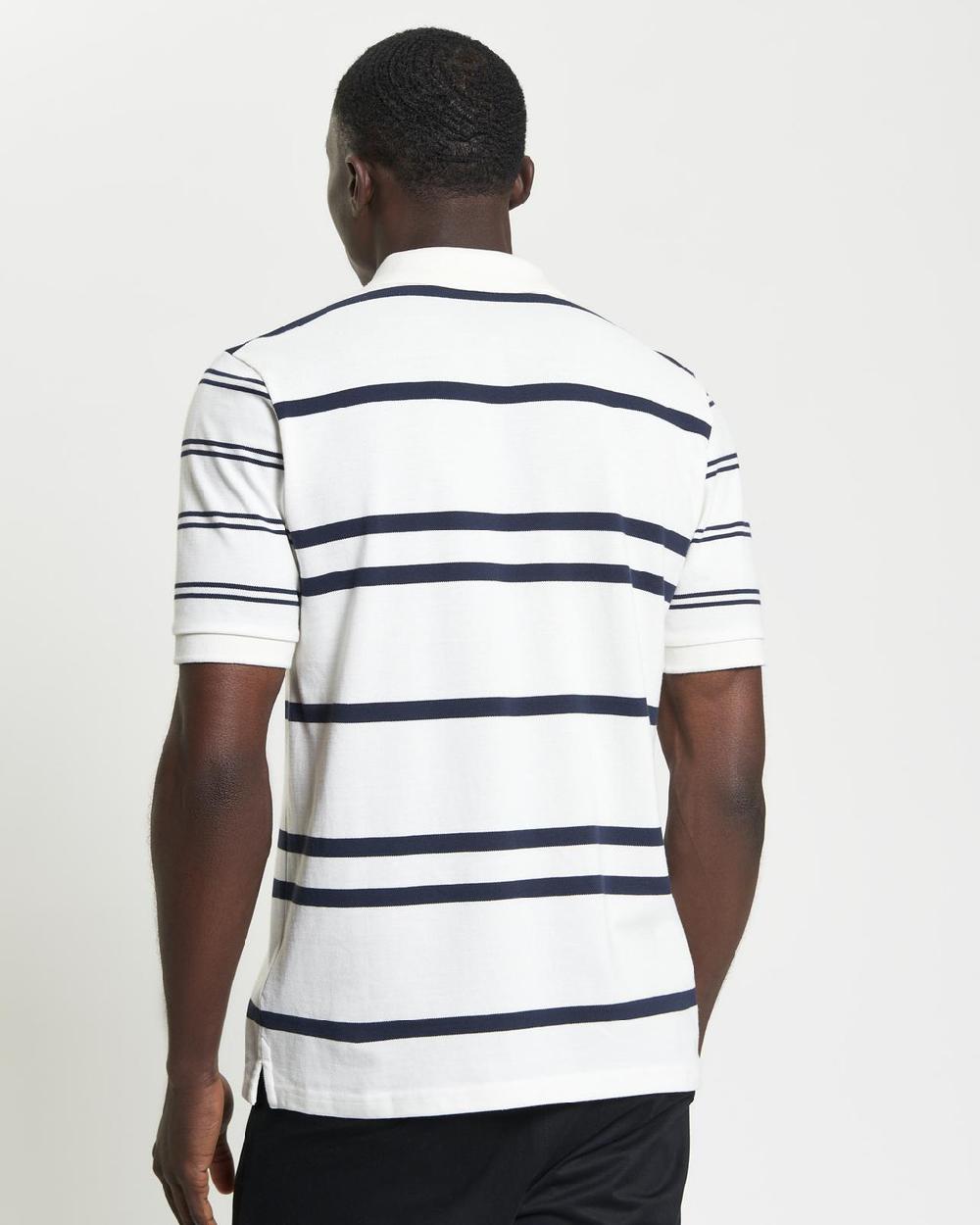 Ben Sherman Mixed Stripe Polo In Snow White