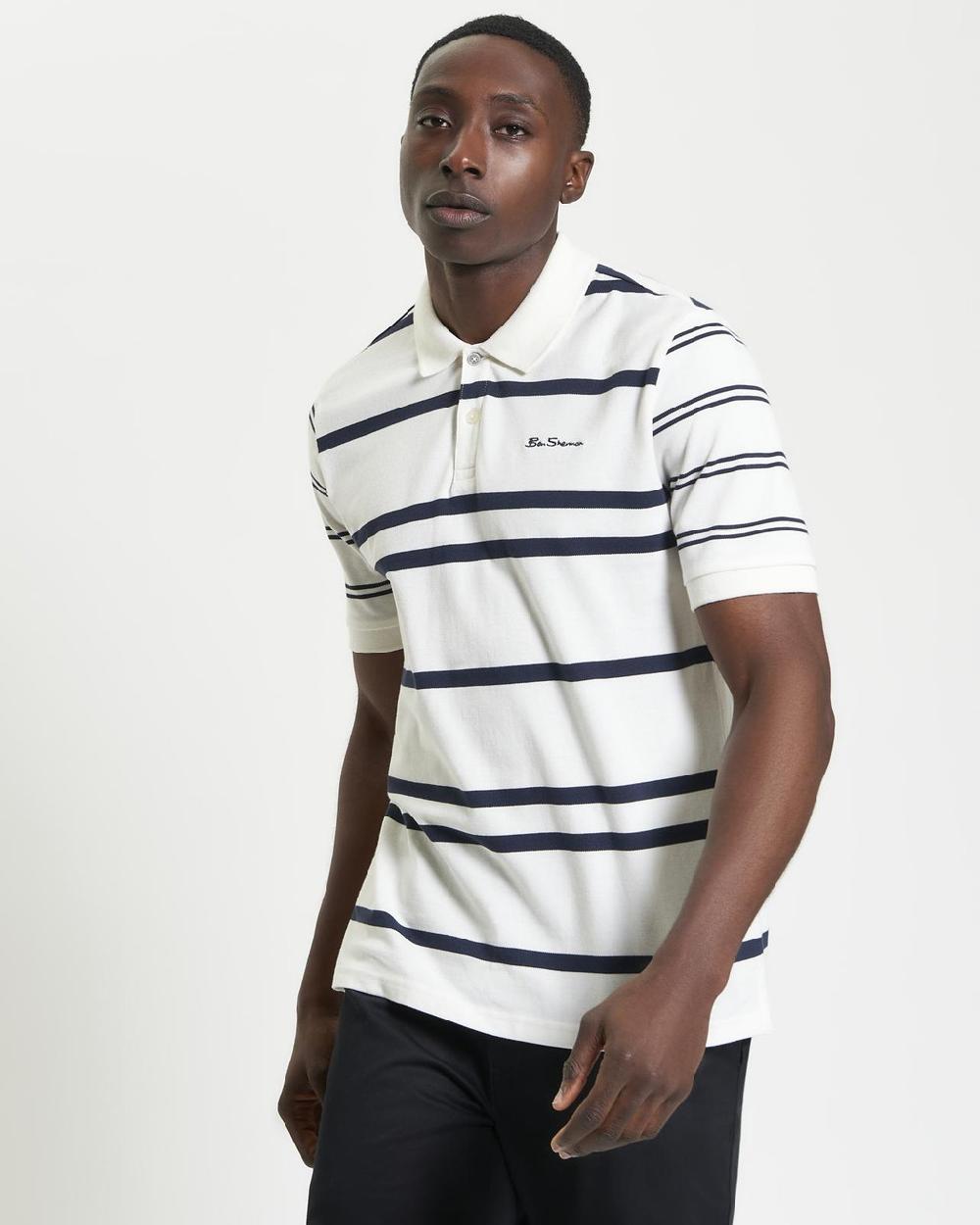 ben sherman Mixed Stripe Polo in Snow White