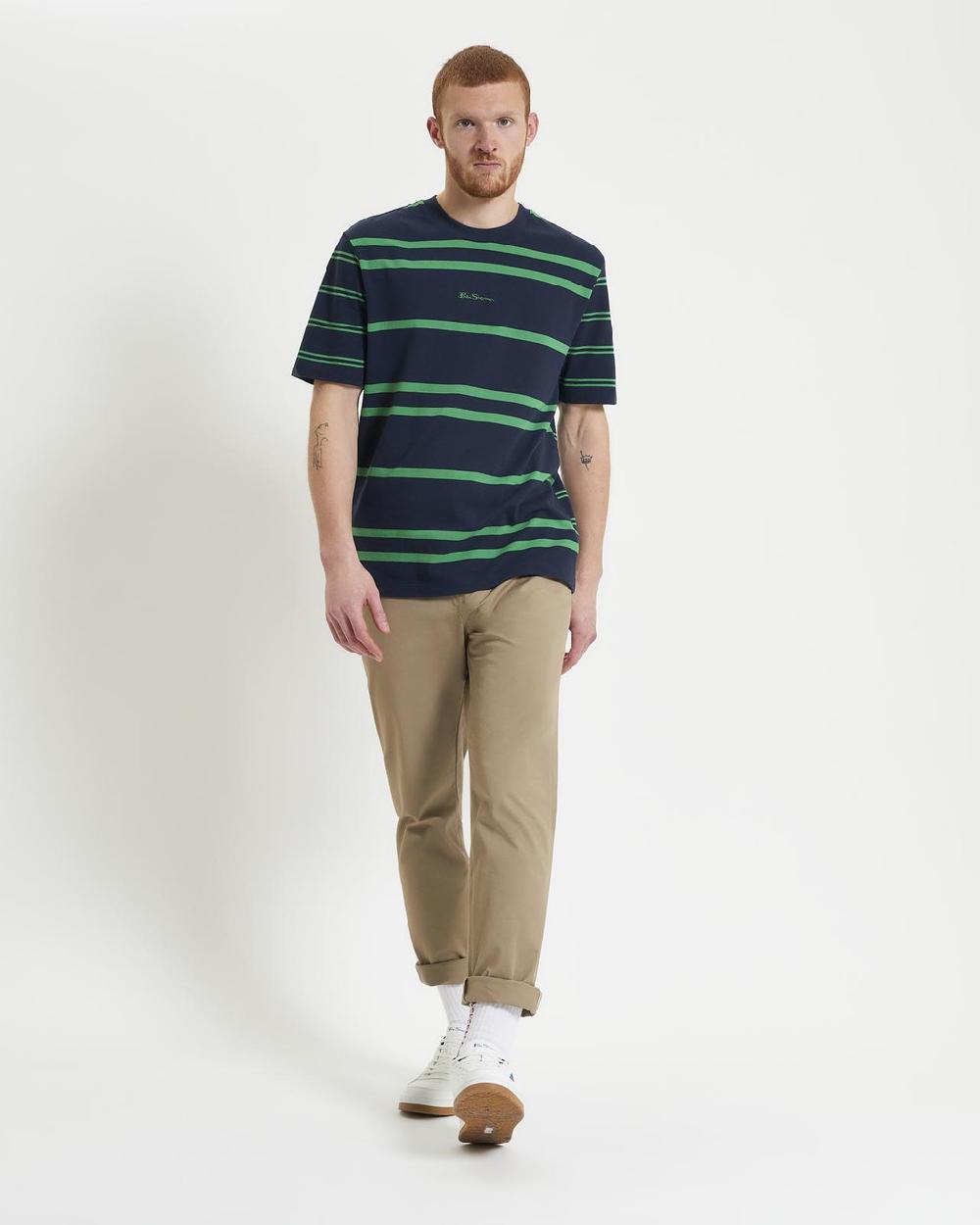 Ben Sherman Mixed Stripe Tee In Dark Navy