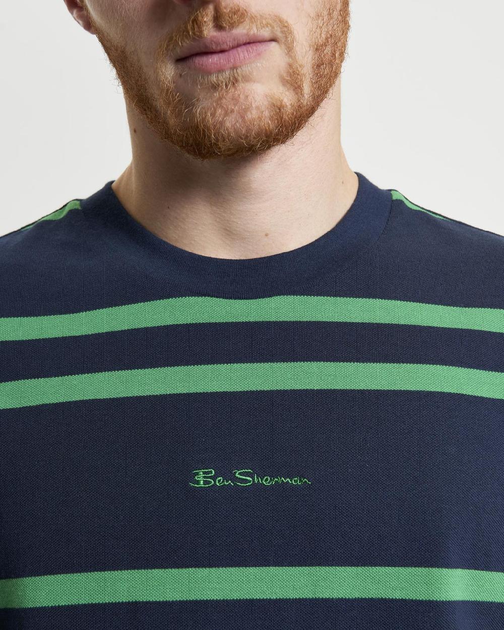 Ben Sherman Mixed Stripe Tee In Dark Navy