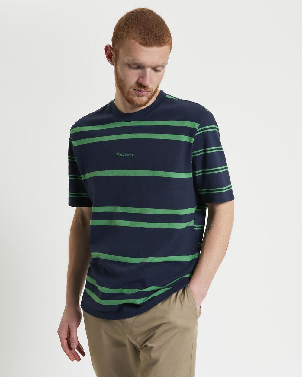 ben sherman Mixed Stripe Tee in Dark Navy
