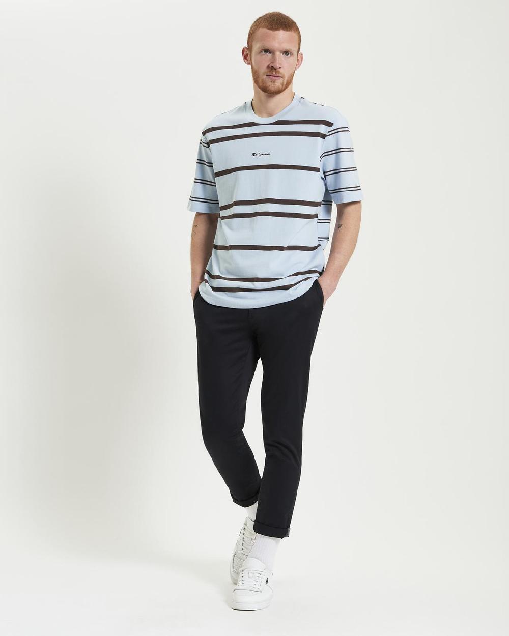 Ben Sherman Mixed Stripe Tee In Ice Blue