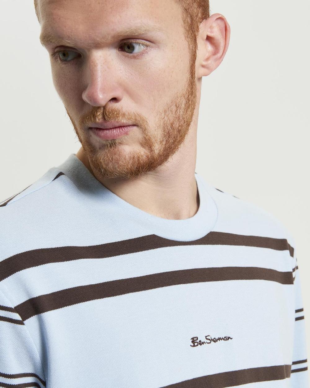 Ben Sherman Mixed Stripe Tee In Ice Blue