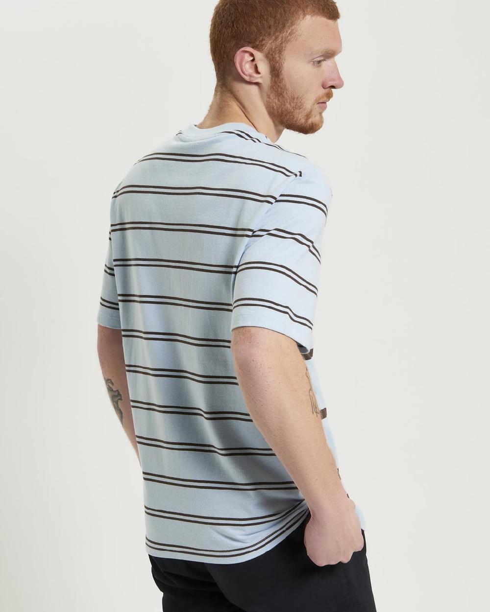 Ben Sherman Mixed Stripe Tee In Ice Blue