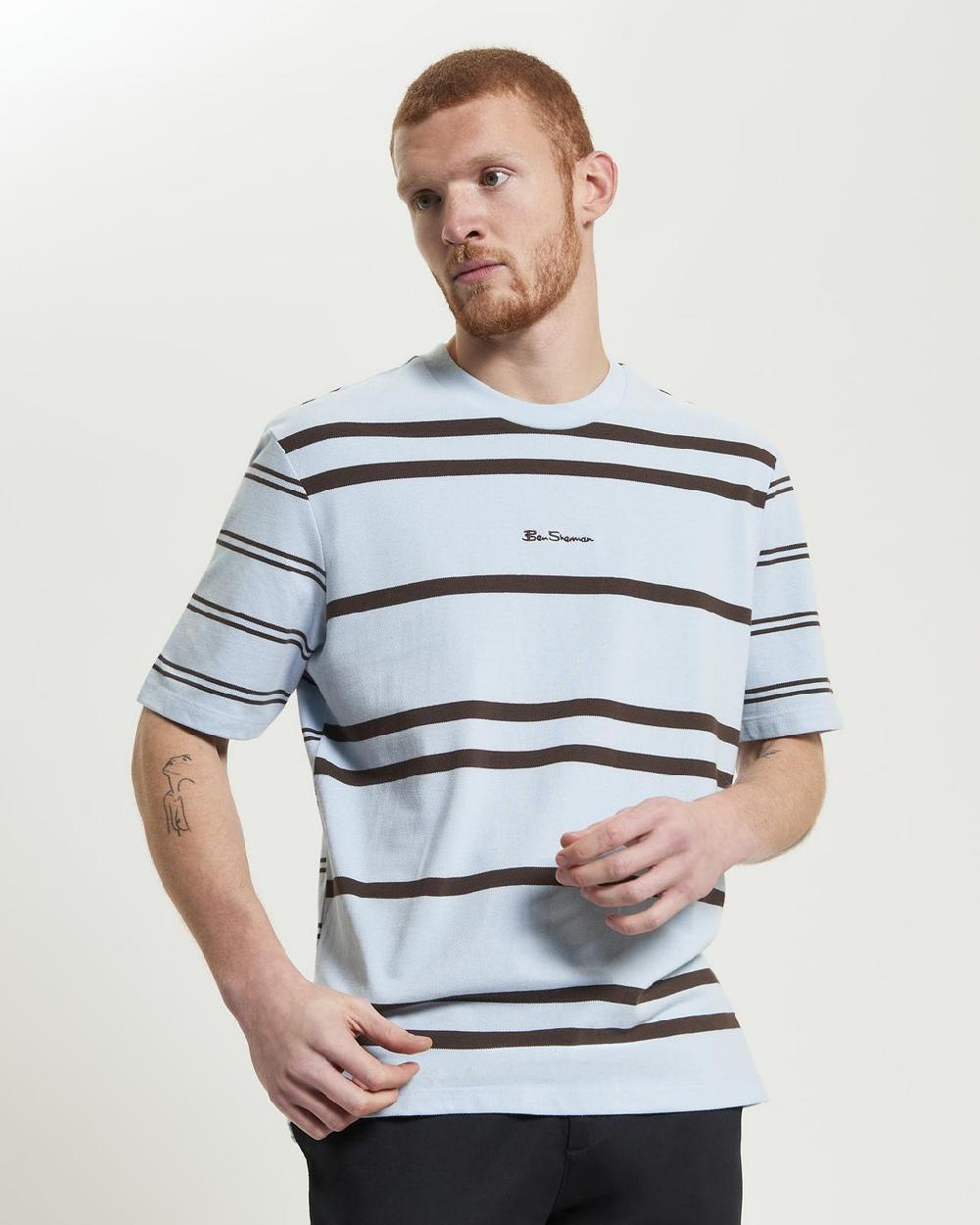 ben sherman Mixed Stripe Tee in Ice Blue