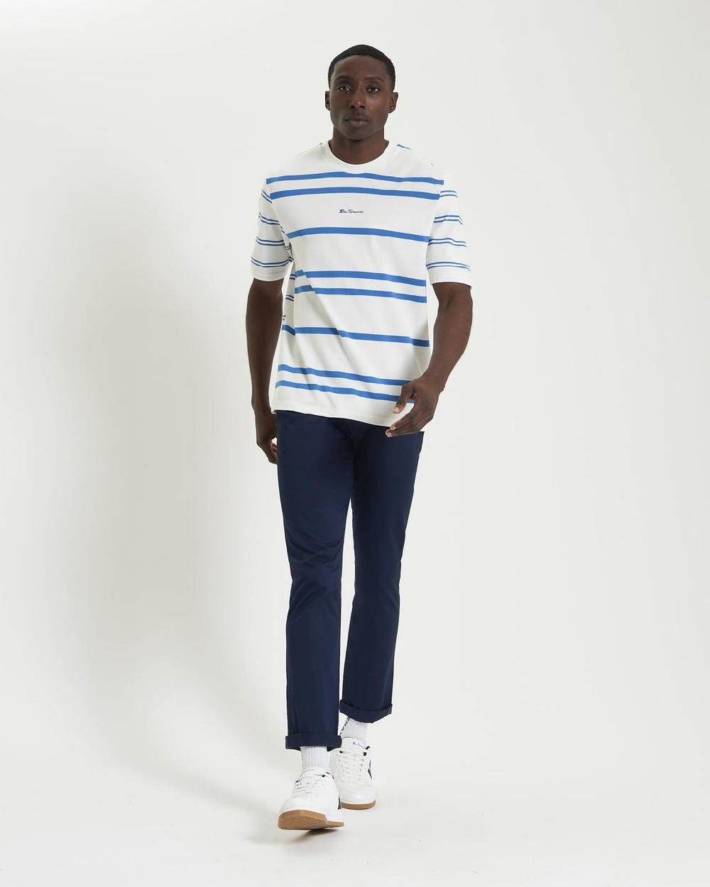 Ben Sherman Mixed Stripe Tee In Snow White