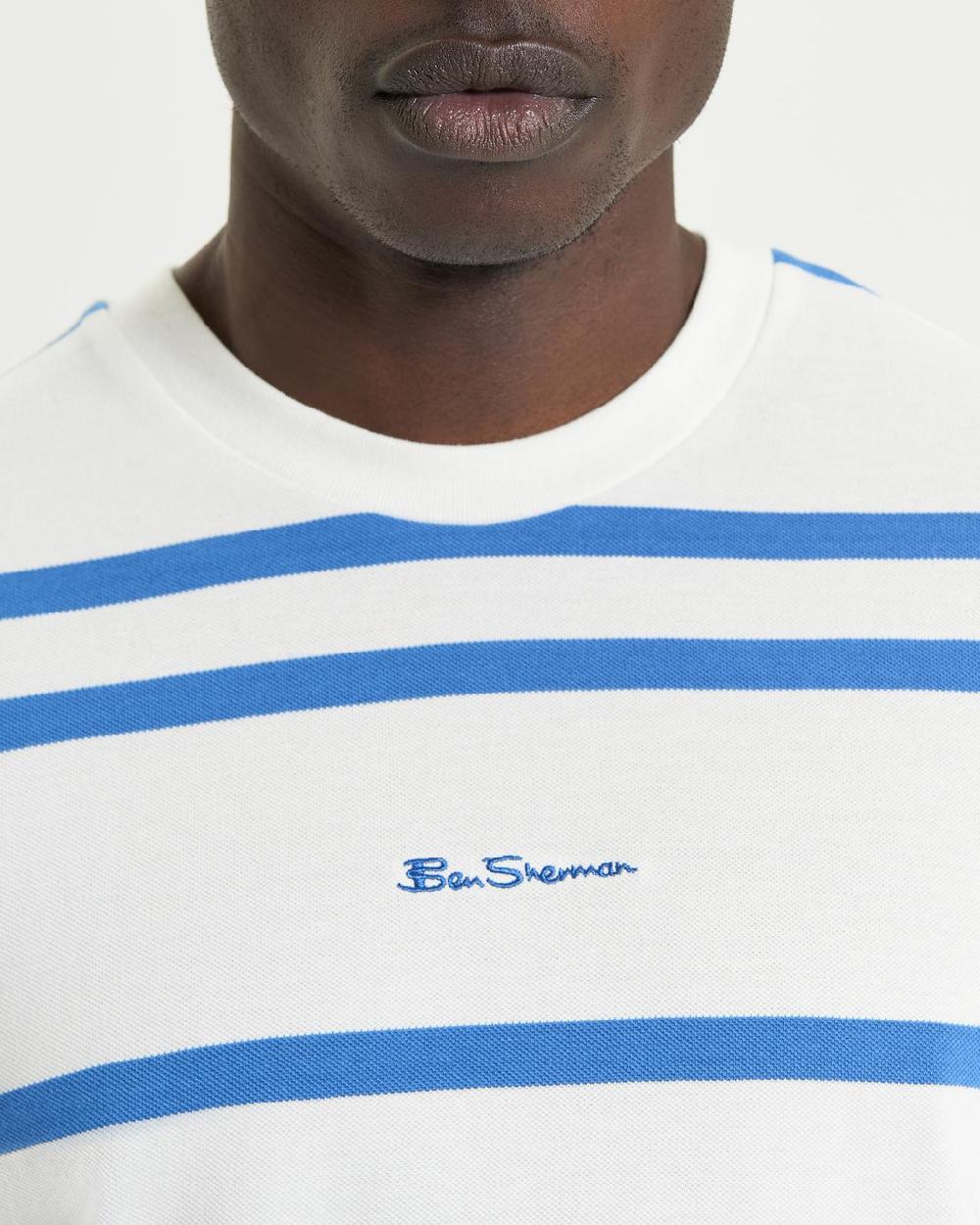 Ben Sherman Mixed Stripe Tee In Snow White