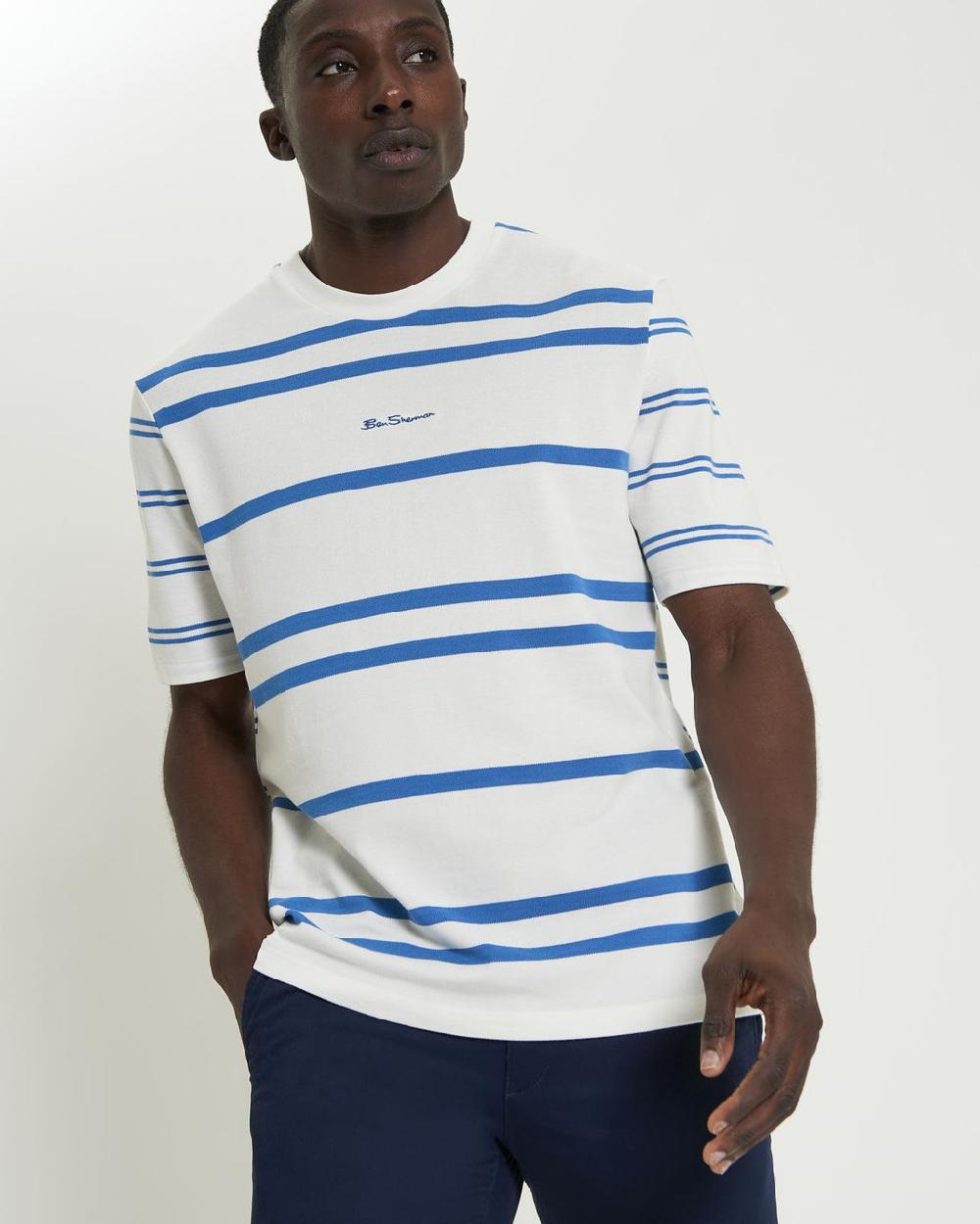 ben sherman Mixed Stripe Tee in Snow White