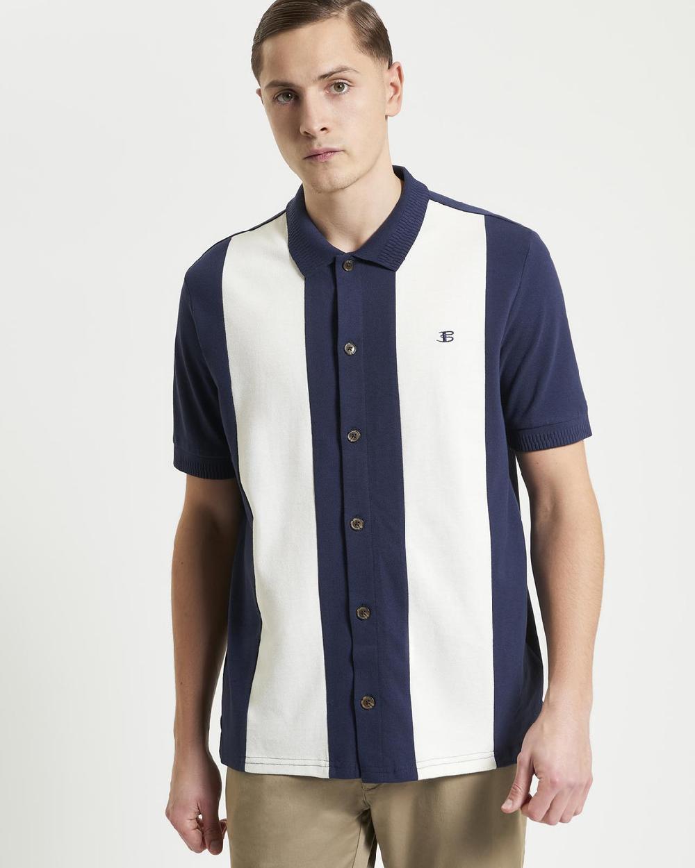 ben sherman Mod Pique Shirt in Dark Navy