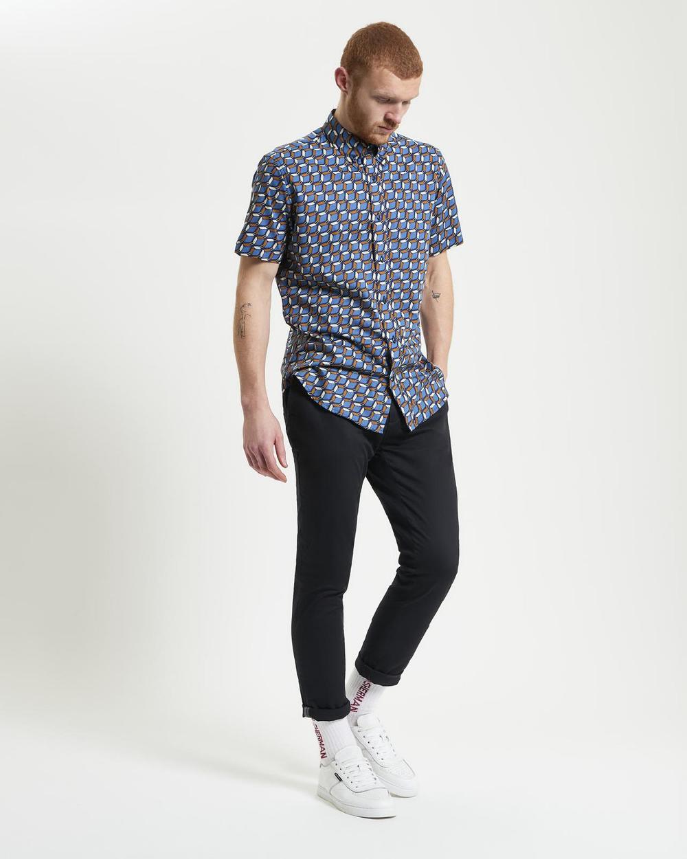Ben Sherman Retro Geo Print Shirt In Royal