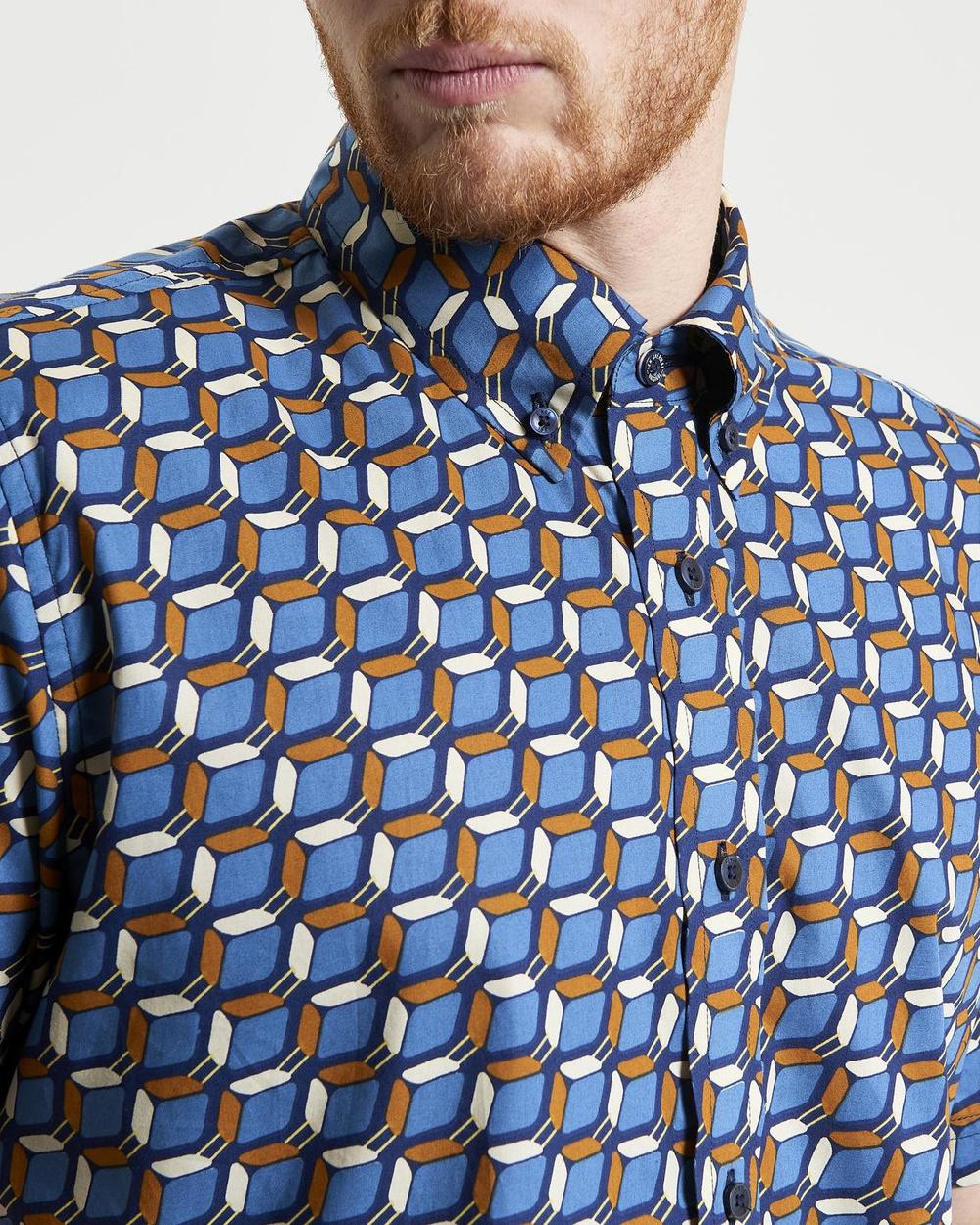 Ben Sherman Retro Geo Print Shirt In Royal