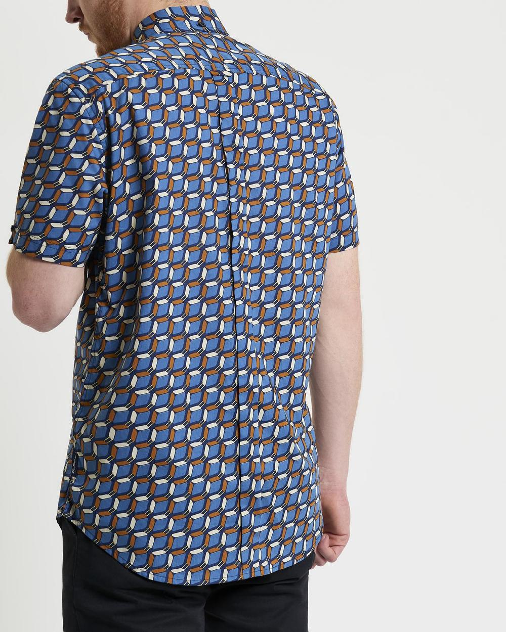 Ben Sherman Retro Geo Print Shirt In Royal