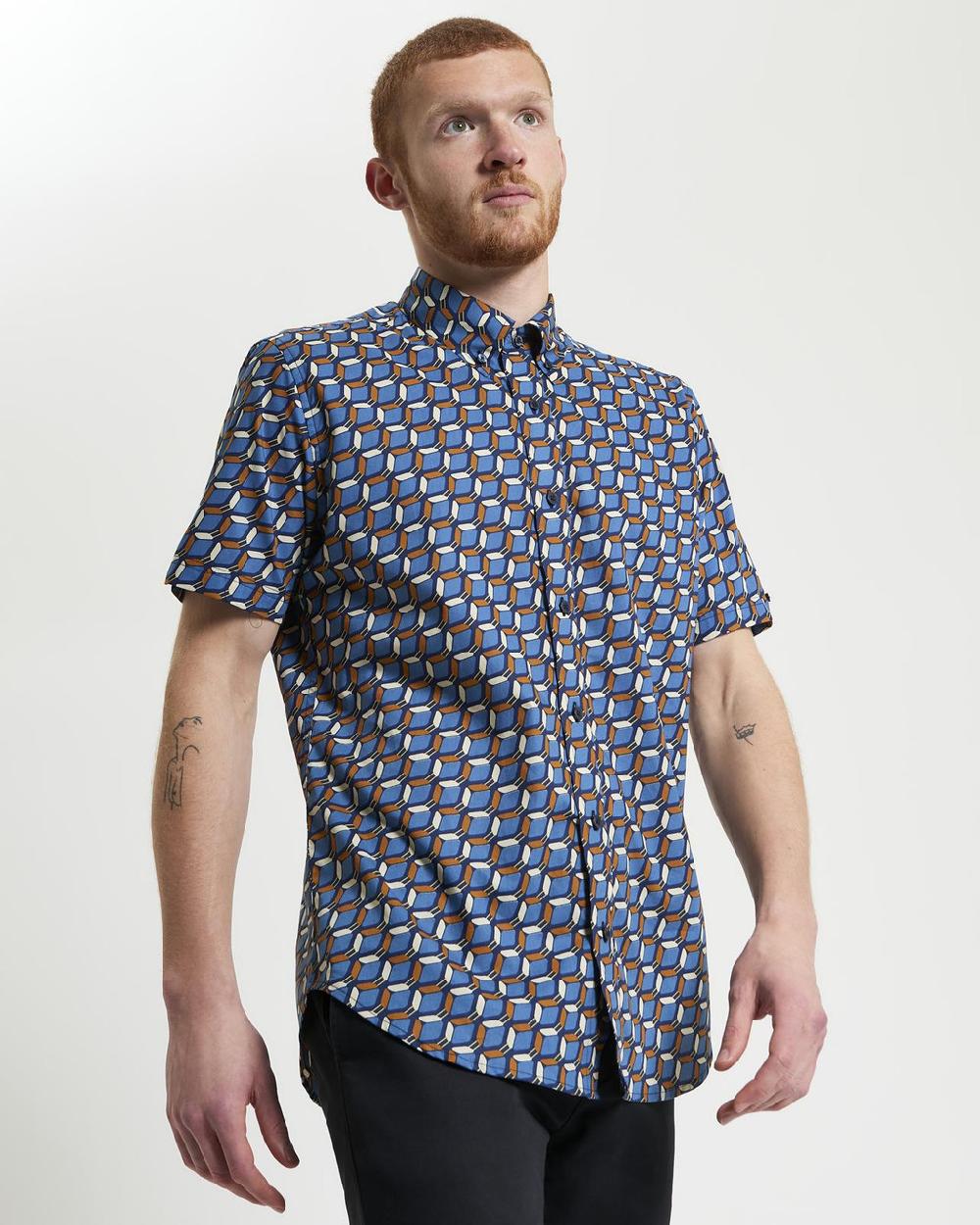 ben sherman Retro Geo Print Shirt in Royal