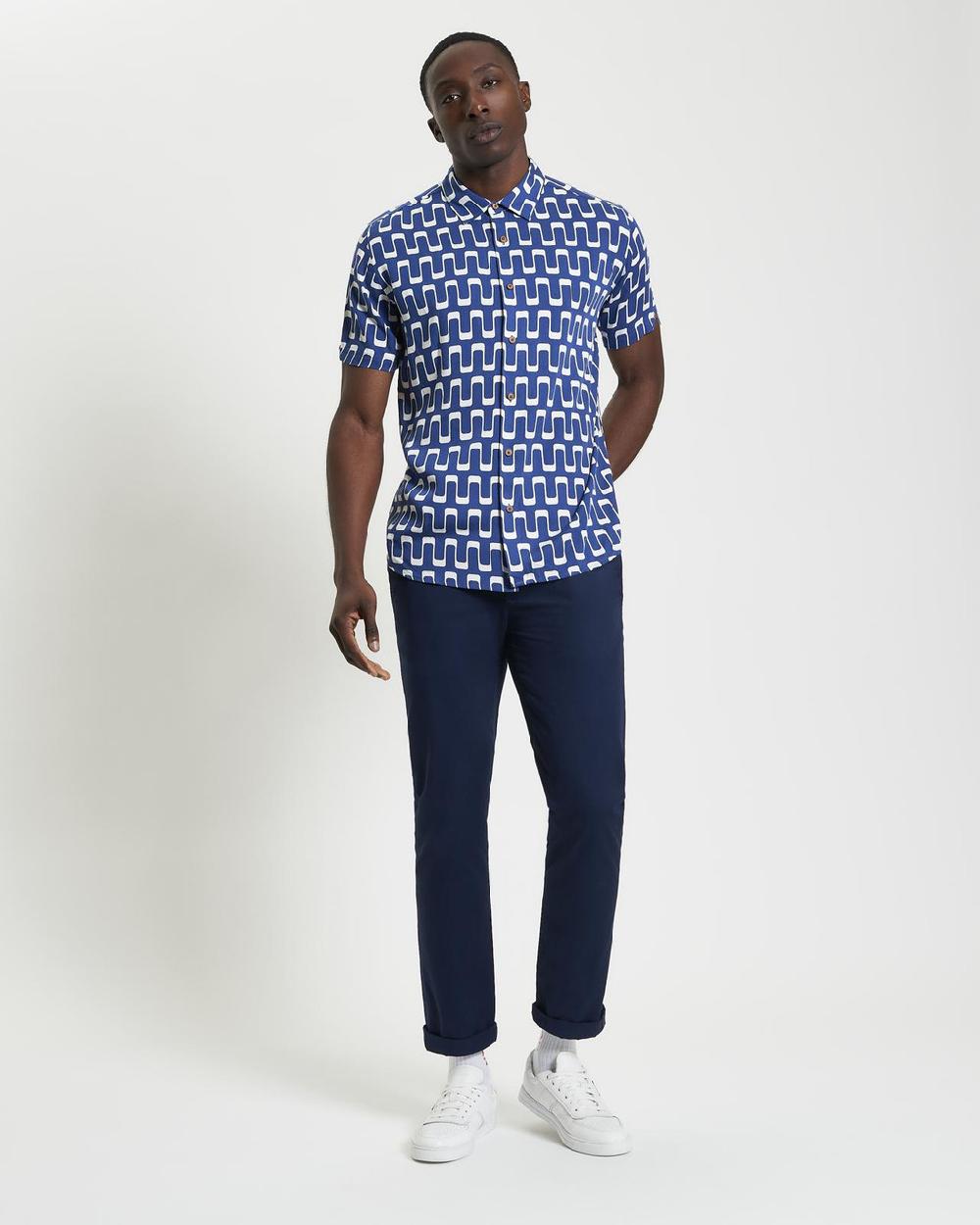 Ben Sherman Short Sleeve Jazz Print Shirt In Royal