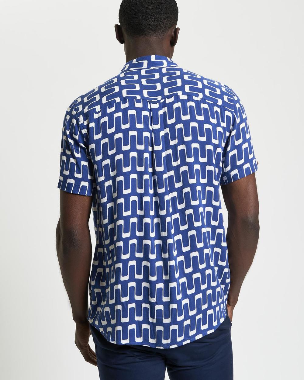 Ben Sherman Short Sleeve Jazz Print Shirt In Royal