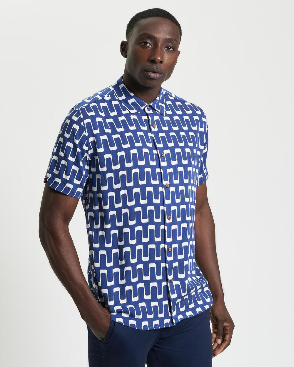 ben sherman Short Sleeve Jazz Print Shirt in Royal