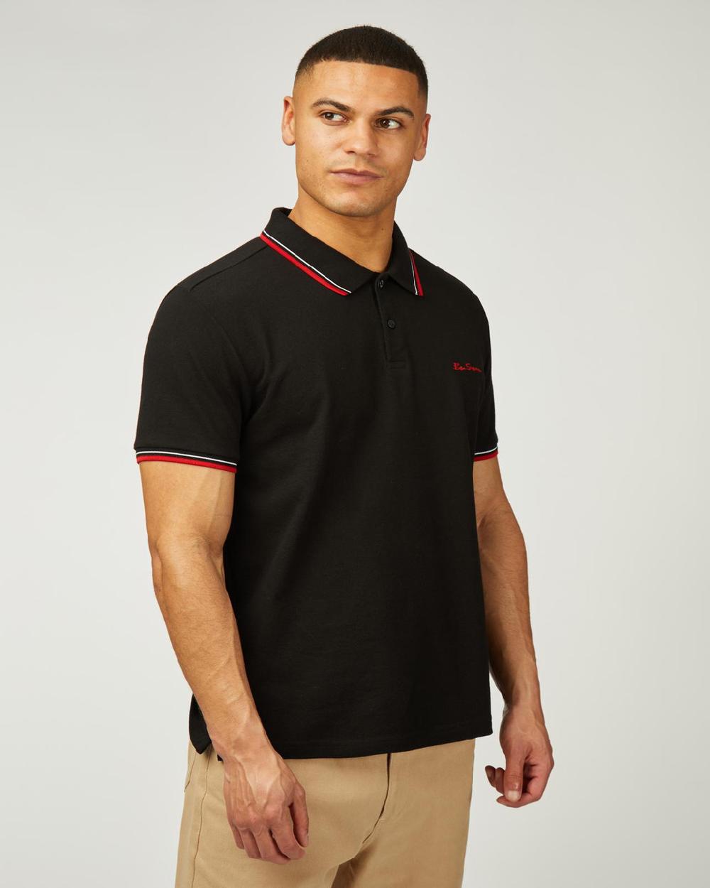 ben sherman Signature Pique Polo in Black