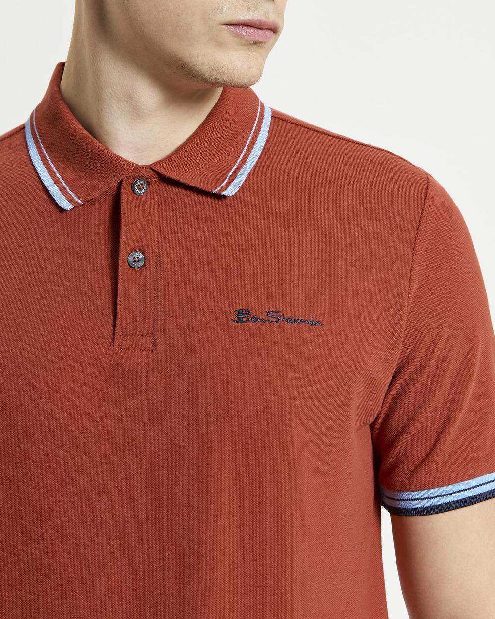 Ben Sherman Signature Pique Polo In Brick Red