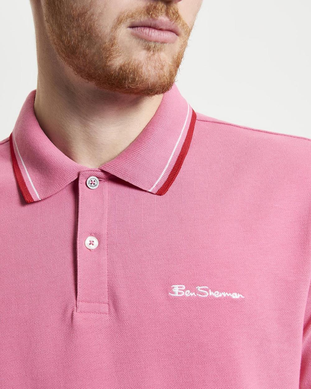 Ben Sherman Signature Pique Polo In Dark Pink