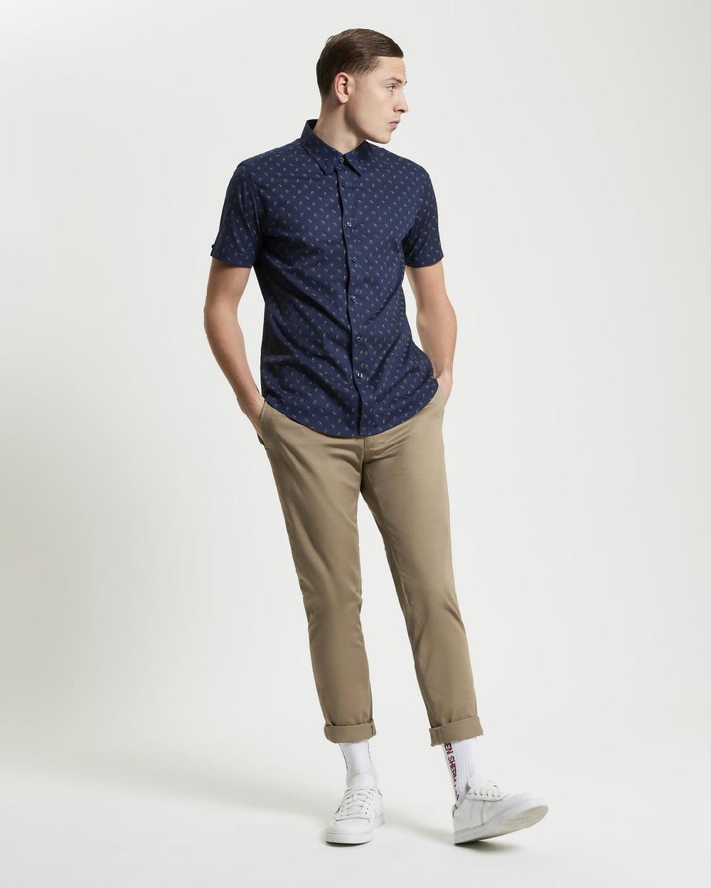 Ben Sherman Stipple Print Shirt In Dark Navy